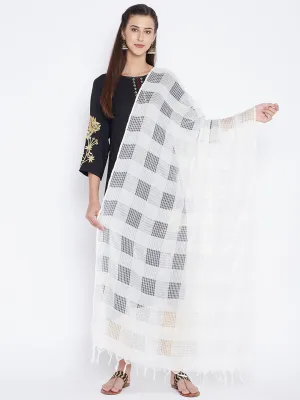 Women Off-White Check Solid Dupatta