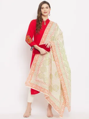 Women Off-White Printed Cotton Dupatta 2