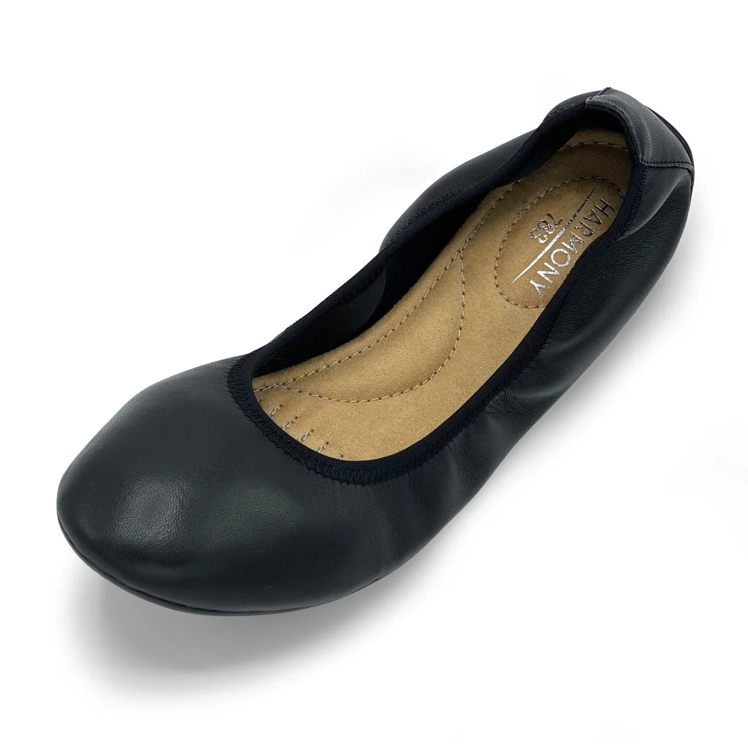 Women's Black Leather Grounding Ballet Flat