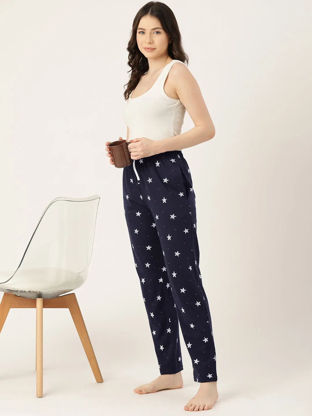 Women's Printed Cotton Navy Blue Lounge Pants | LDLW-2327-1 |