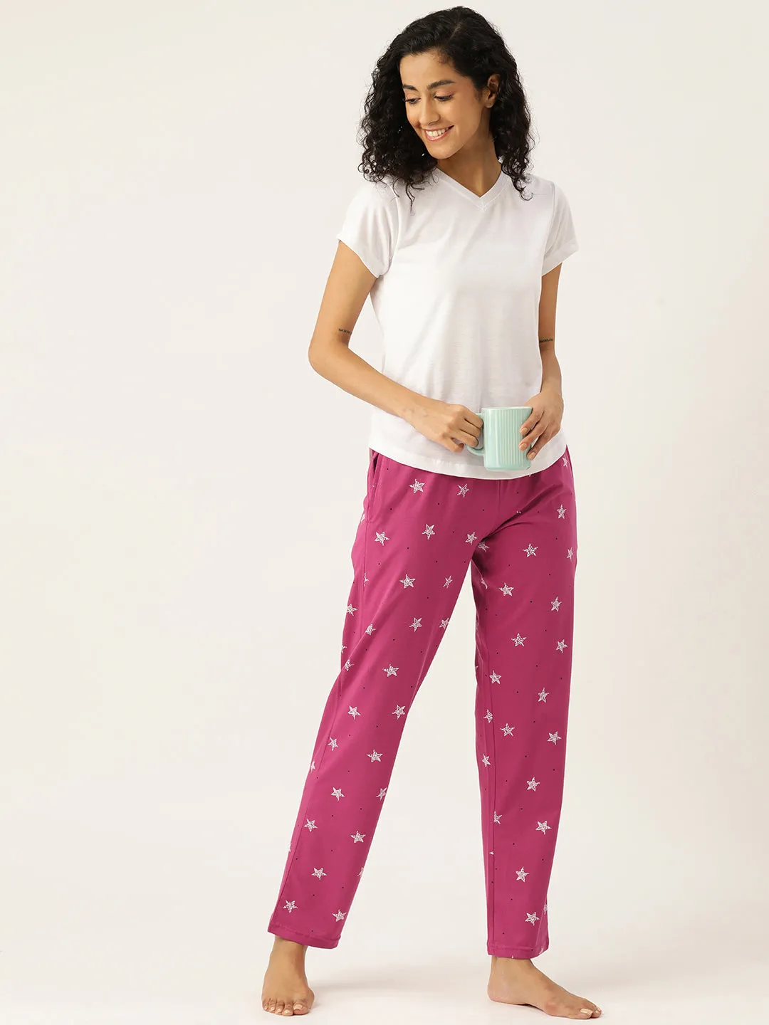 Women's Printed Cotton Pink Lounge Pants | LDLW-2322-1 |