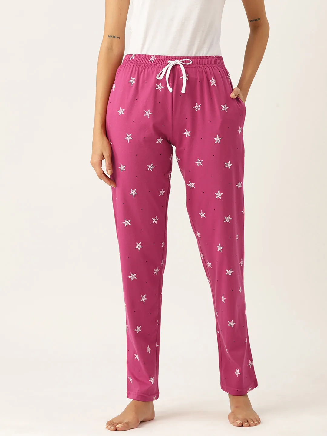 Women's Printed Cotton Pink Lounge Pants | LDLW-2322-1 |