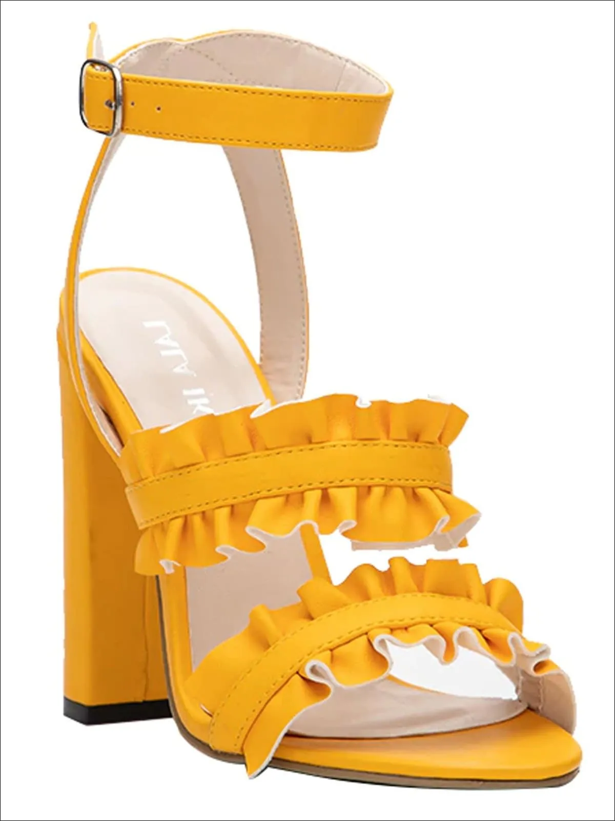 Women's Synthetic Leather Ruffled High Heel Sandals By Liv and Mia