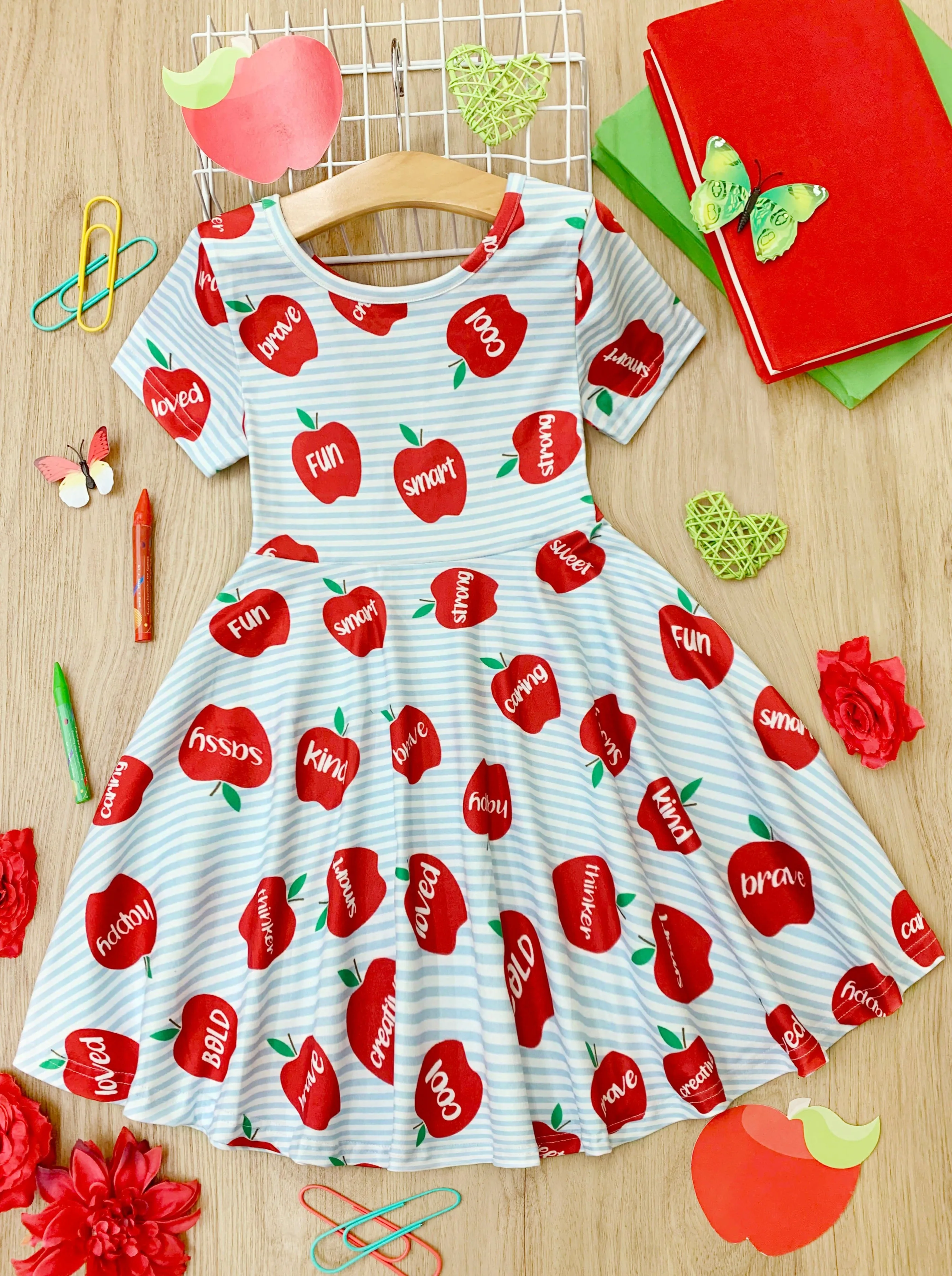 Words of Empowerment Apples Striped Dress