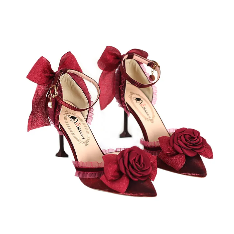 Xiaogui~Elegant Lolita High-Heeled Camellia Bows Shoes