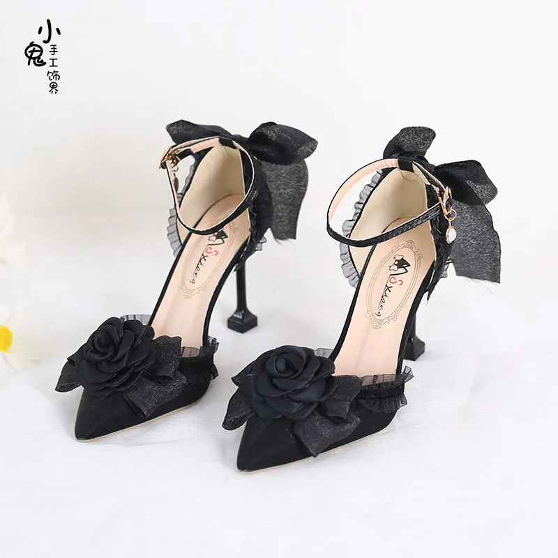 Xiaogui~Elegant Lolita High-Heeled Camellia Bows Shoes