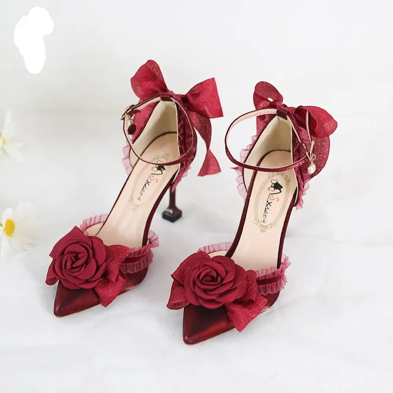 Xiaogui~Elegant Lolita High-Heeled Camellia Bows Shoes