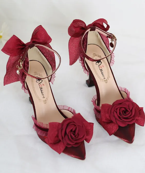 Xiaogui~Elegant Lolita High-Heeled Camellia Bows Shoes