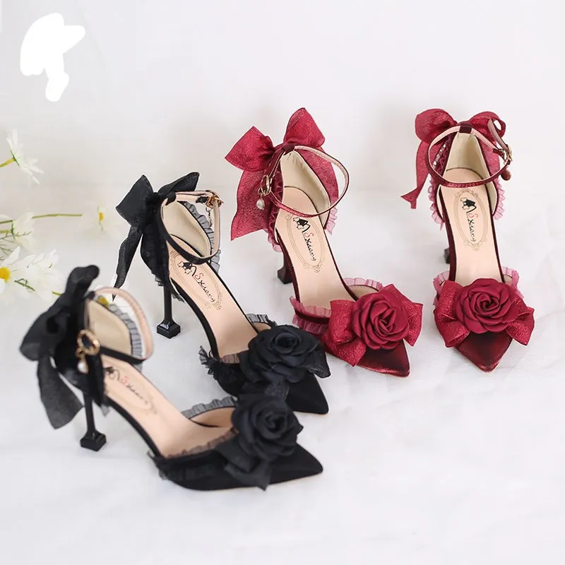 Xiaogui~Elegant Lolita High-Heeled Camellia Bows Shoes